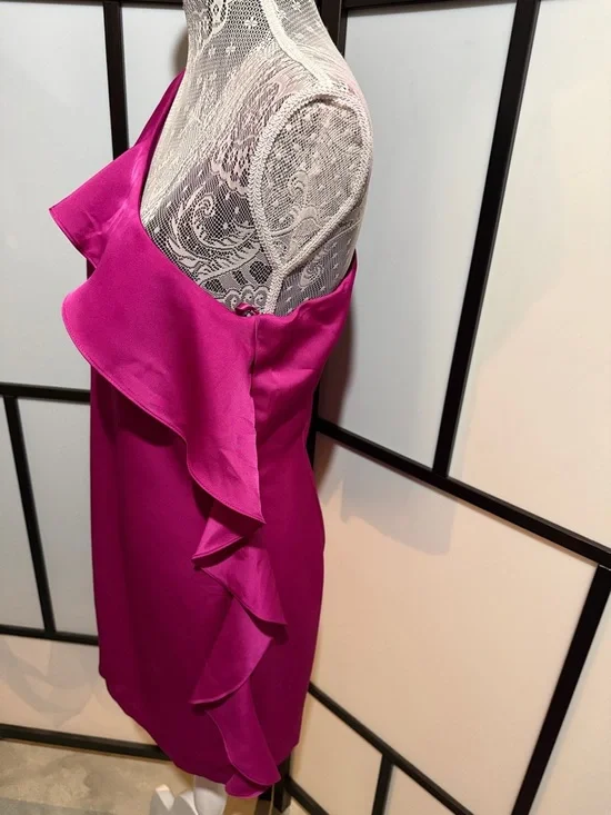 Nine West One-Shoulder Ruffle Cocktail Dress - Bright Pink - Picture 2 of 5